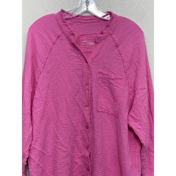 Aerie Pool to Party Gauze Coverup Shirt Small Pink Button Down Front Shirt Top - Picture 5 of 10